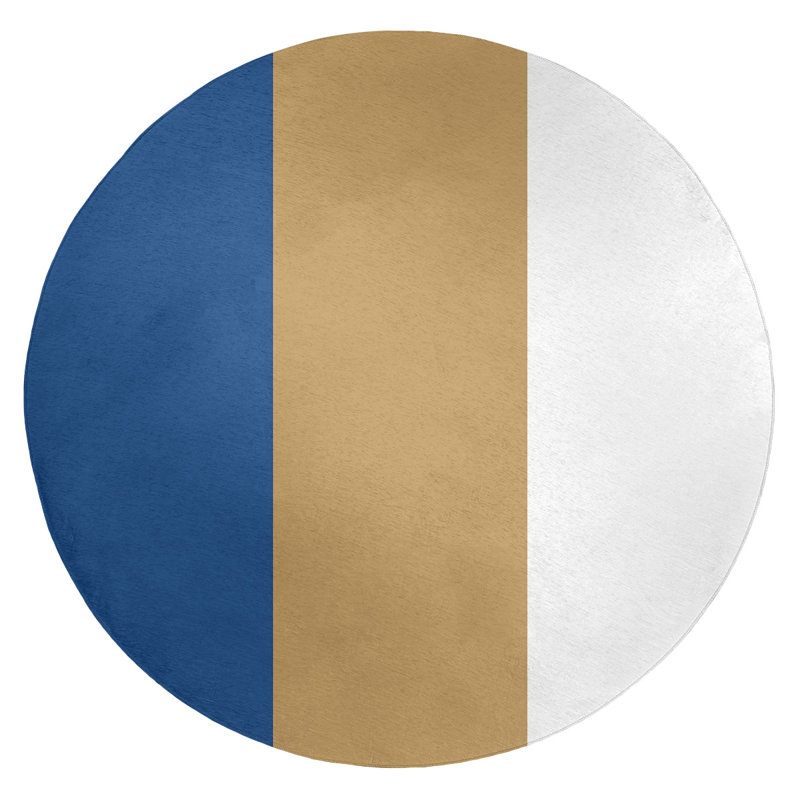 Tapis bleu royal rayé/doré/zone blanche Kansas, Rond 5 pi