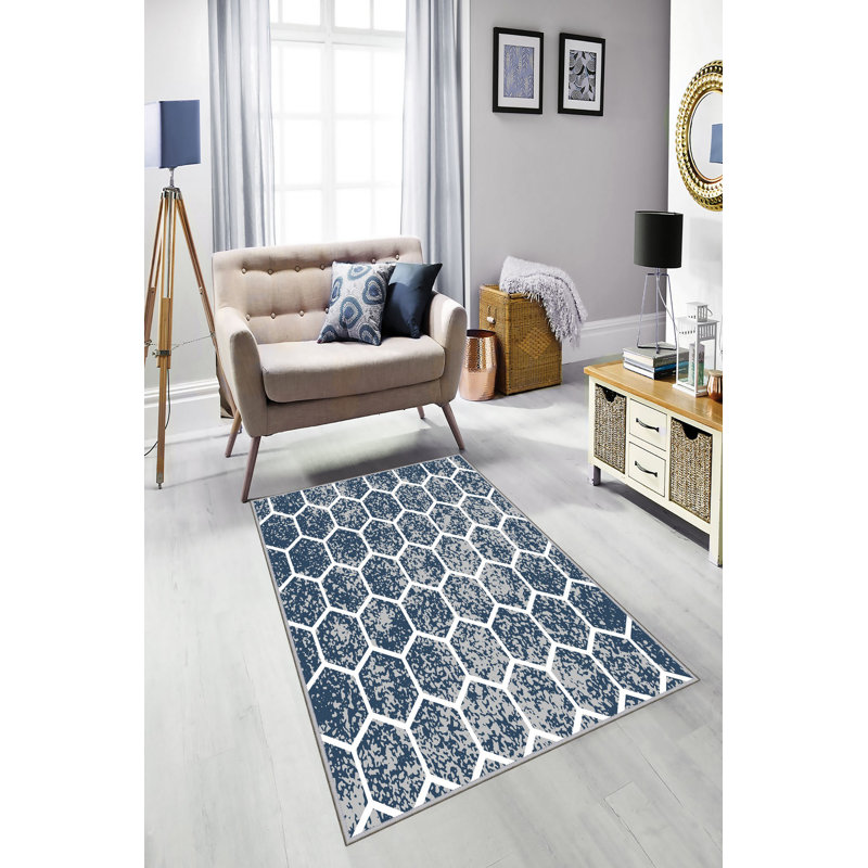 Stylish Woven Carpet (4.6 x 7.2 Feet), 100% Polyester, 0.4 in Pile Height | Antibacterial, Non-Slip Underside, Machine Washable | 3D Digital Print Design | Perfect for Living Room, Bedroom, & Dining Areas