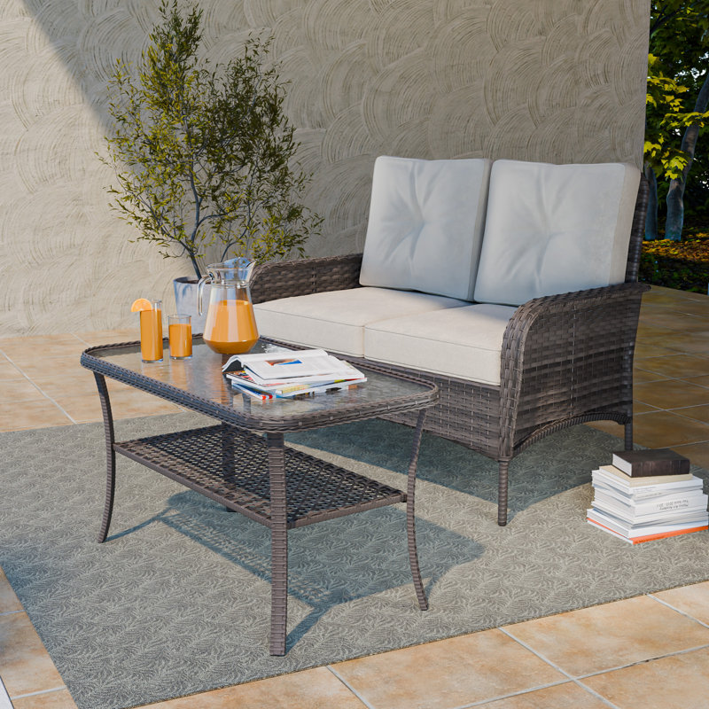 Wicker Outdoor Loveseat with Coffee Table