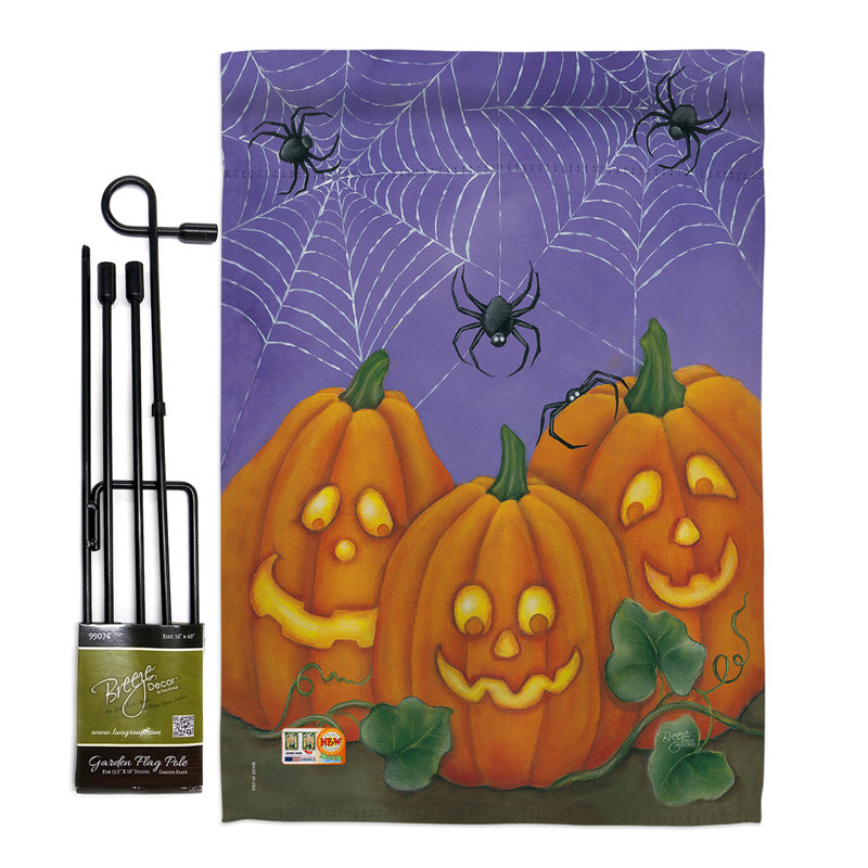 Les 3 citrouilles d’halloween sont des impressions de polyester de 2 côtés 18,5 x 13 po. ensemble de drapeau, Polyester