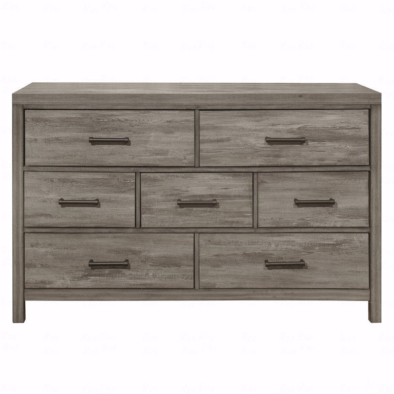 Commode de chambre à coucher de style rustique en mélamine vieillie 7 tiroirs