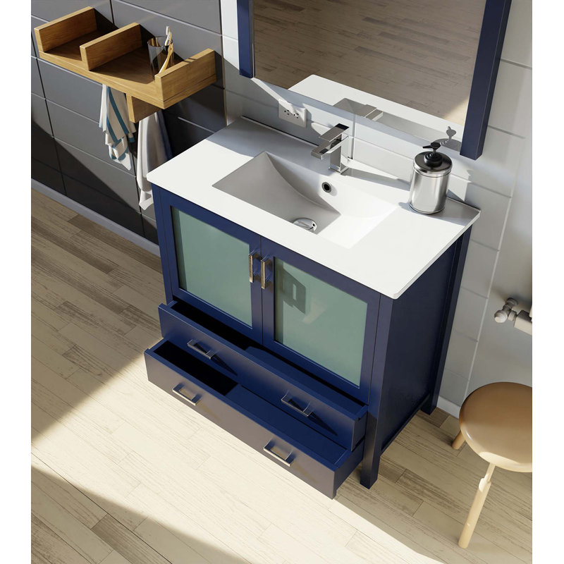 Dessus de meuble-lavabo en céramique, ensemble de robinet et miroir, Noir, noir, noir, noir