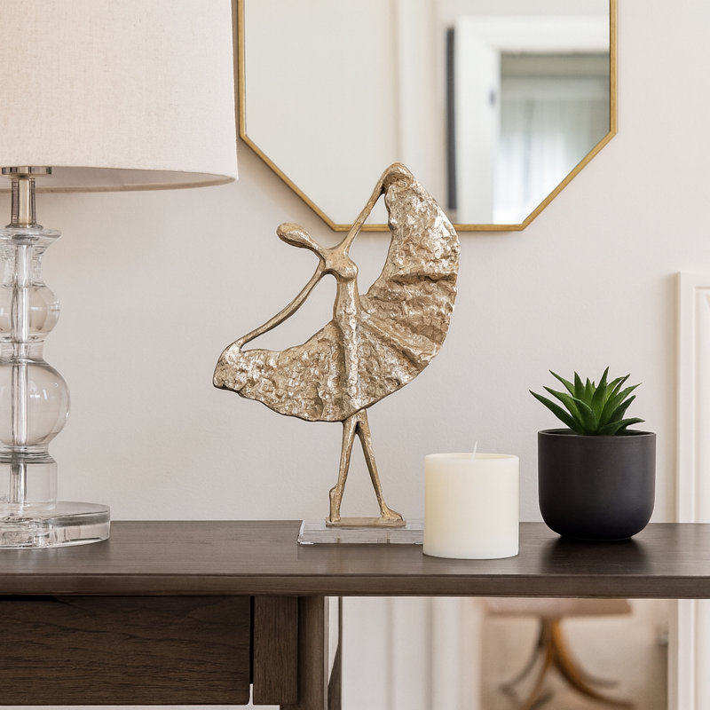 Modern Dancer Figurine Sculpture - Decorative Object And Stylish Statue For Living Room Decorations And Home Decor - 17", Gold