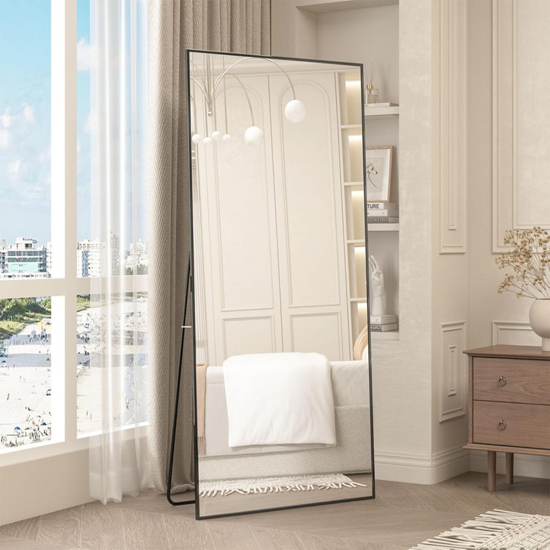 Aarati Aluminium Framed Freestading Full Length Mirror, 65" x 24", Black