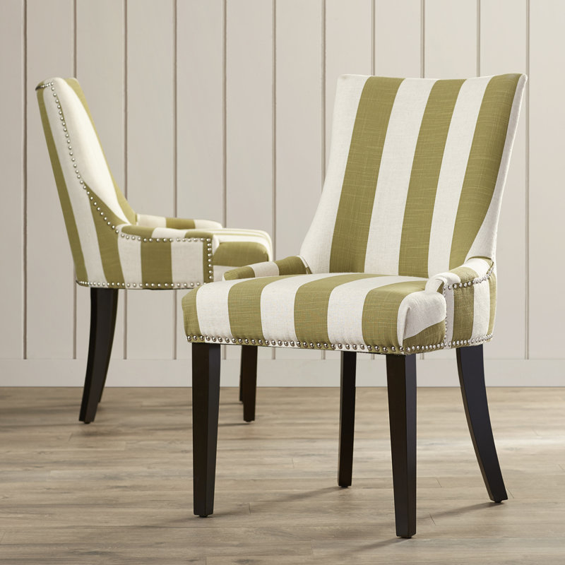Capetown 19.5'' H Upholstered Side Chair, Sweet Pea Green / White Stripe, 2