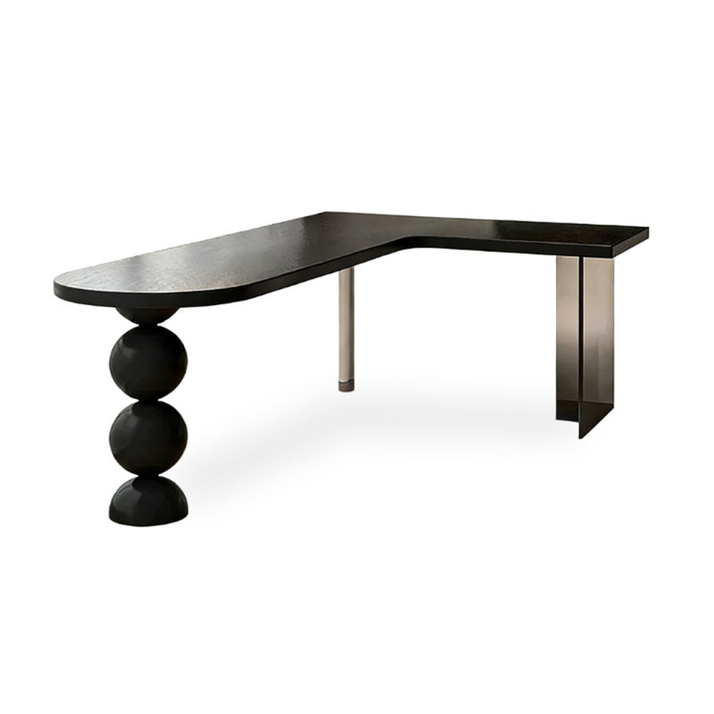 Bureau en bois massif en forme de L noir + bureau en acrylique, Retour à droite, H 29,53 po x l 86,61 po x P 55,12 po