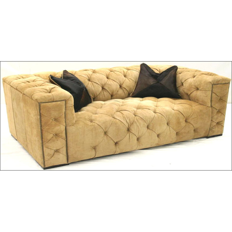 Leather Loveseat, Hair Hide Brindle, French Ivory, Old Gold E