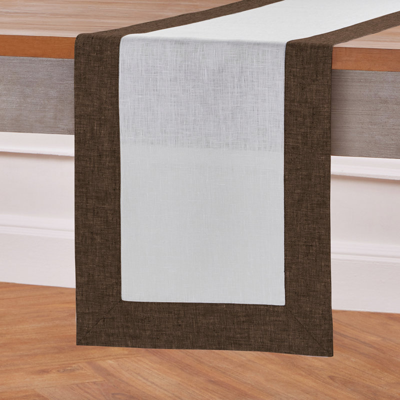 Contempo - 100% Pure Linen Table Runner, 120" x 14", Chambray Brown/White
