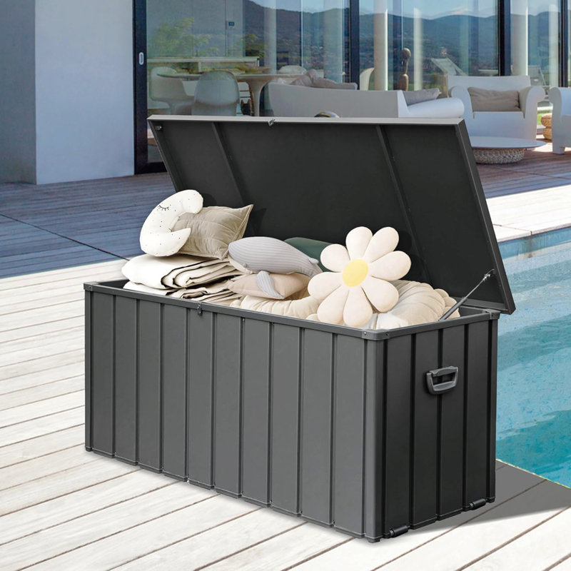 190 Gallon Grey Metal Outdoor Storage Box with Wheels, Dark Gray