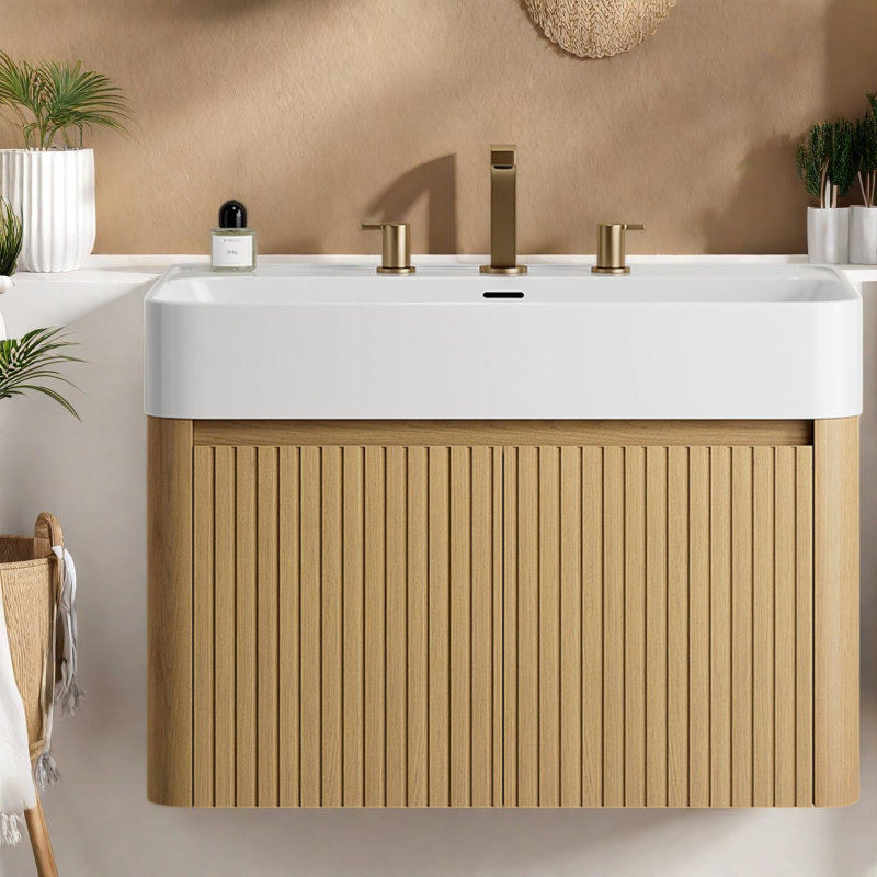 Meuble-lavabo flottant et évier, contreplaqué, rangement de salle de bain moderne, 30"