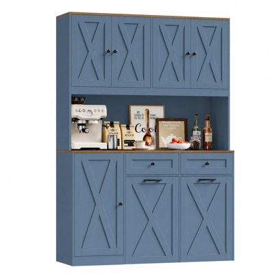 Large Capacity Push-Pull Trash Can Cabinet With Microwave Shelf,Free Standing Kitchen Storage Cabinet