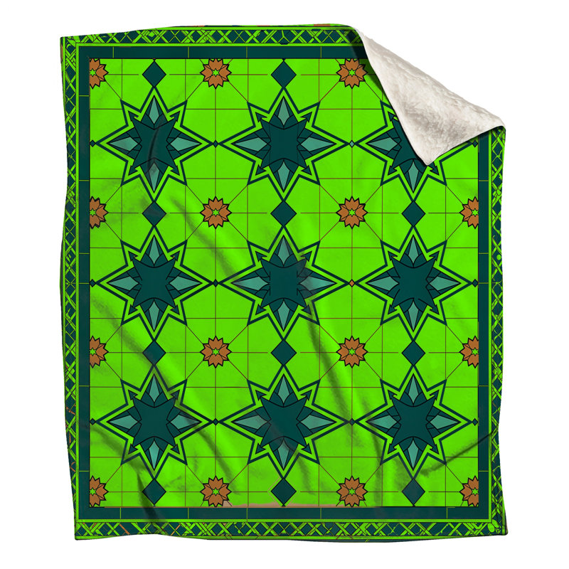 Green Star Tile Pattern Blankets, 60in W x 80in H