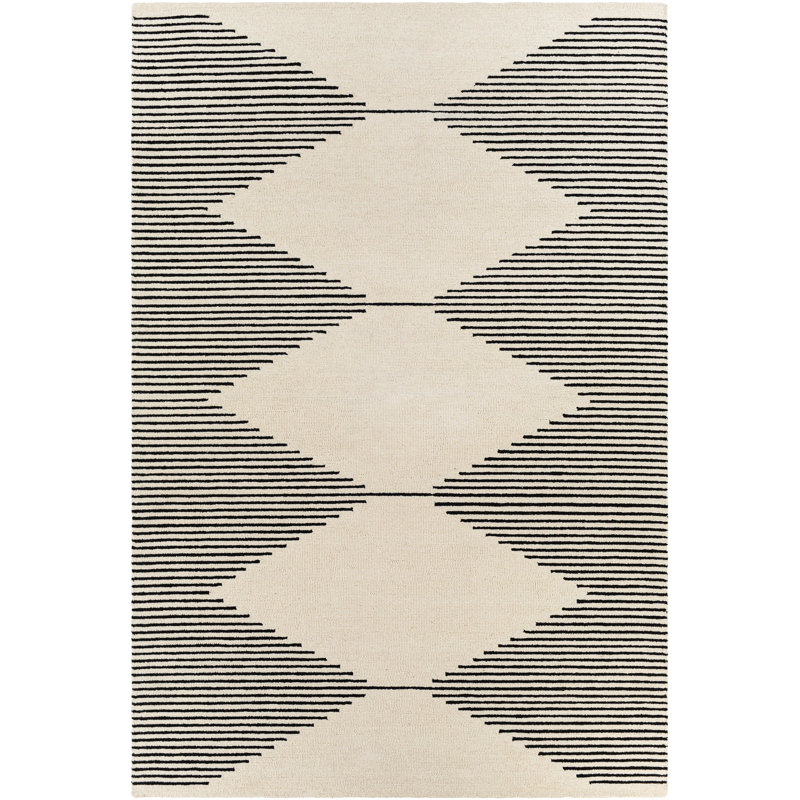 Mueller Handmade Tufted Wool Ivory/Black Rug, Rectangle 6' x 9'