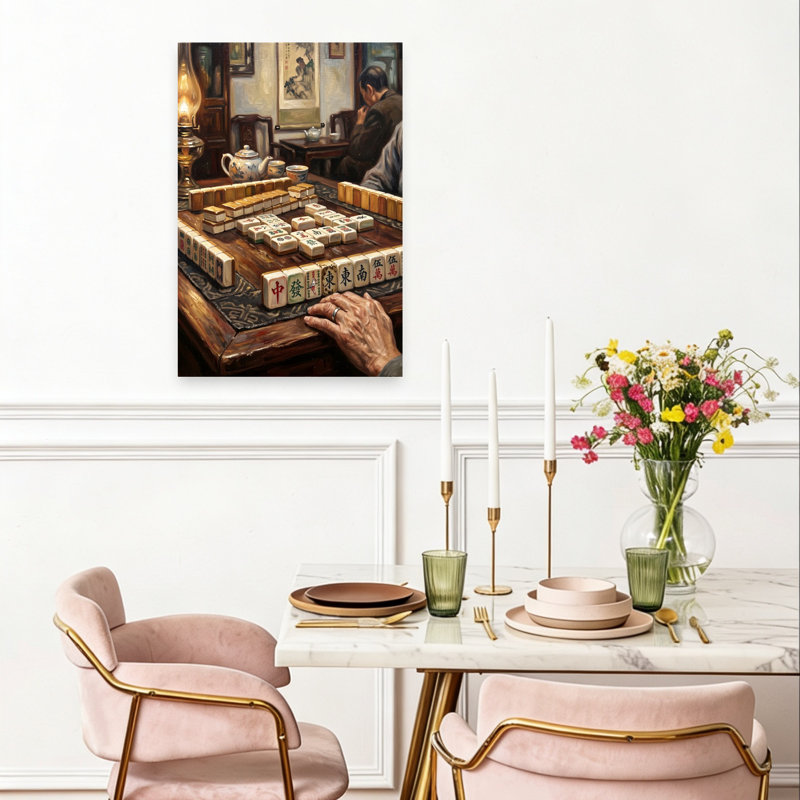 Quiet Mahjong Moment Peaceful Serene Traditional Wall Art Print, 60.96cm H x 40.64cm W
