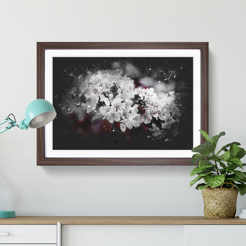 Winters Bloom Flowers - Picture Frame Graphic Art Print, 24cm H x 33cm W x 2cm D, Walnut Framed