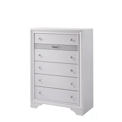 Contemporary Style 1pc Chest with Hidden Jewelry Drawer, English Dovetail Drawers, and Silver Knobs for Elegant Bedroom Storage