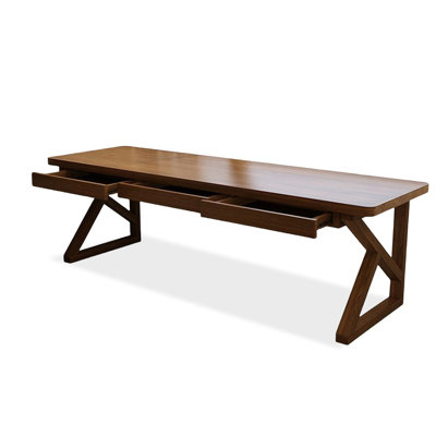Nut-brown Rectangular Solid Wood with 3 drawers desk