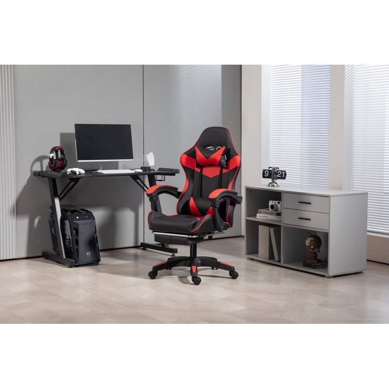 Inbox Zero Adjustable Reclining Ergonomic Faux Leather Swiveling PC & Racing Game Chair, Red/Black