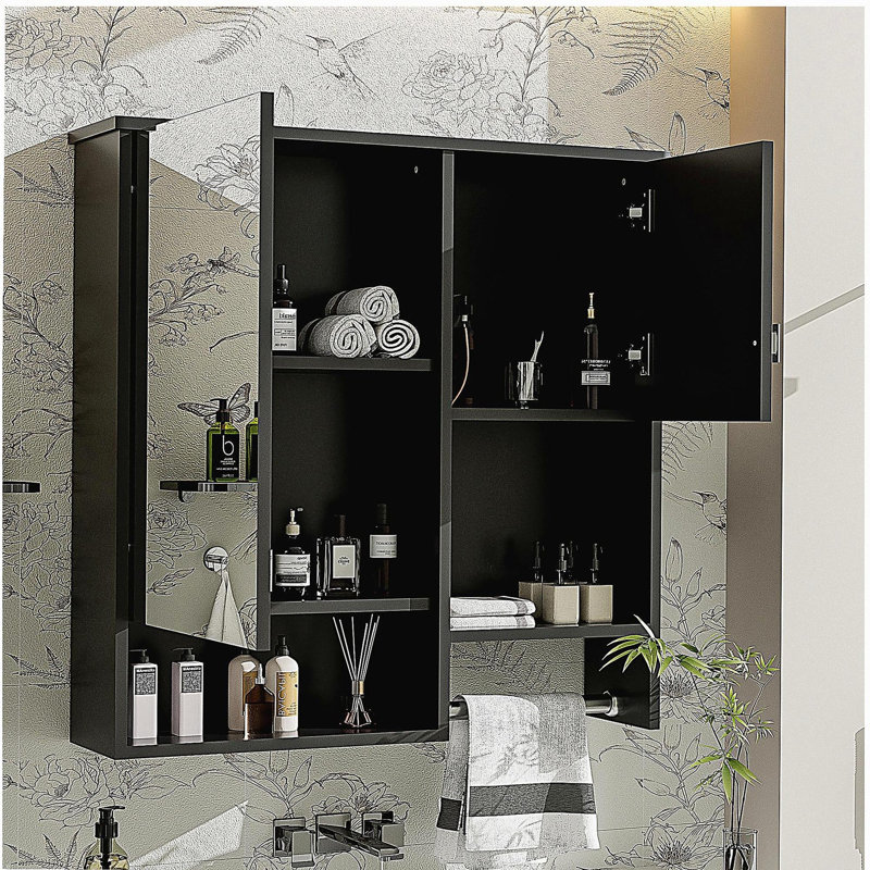 Modern Wall Mounted Bathroom Medicine Cabinet With Mirror And Towel Bar, Perfect For Efficient Storage And Stylish Organization.