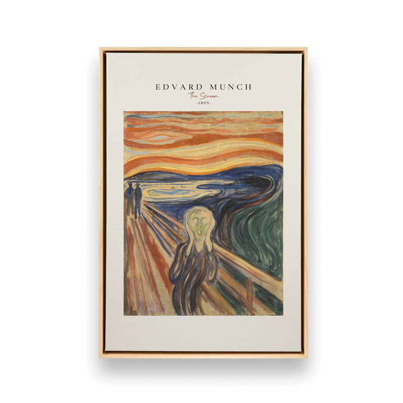 The Scream par Edvard Munch v2, H 12,75 po x l 8,75 po x P 1,75 po, Cadre américain en érable flottant