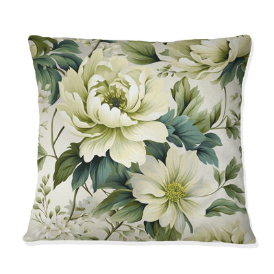 Green And White Damask Euphony - Damask Polyester Throw Pillow