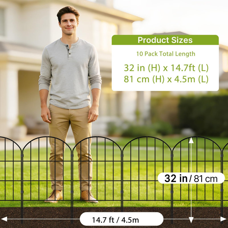 Steel Fence Panels Fencing with 10 Panel(s) Included, 81cm H x 45cm W