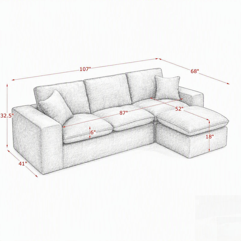 Canapé modulaire moderne avec méridienne réversible Boucle, Bouclé gris