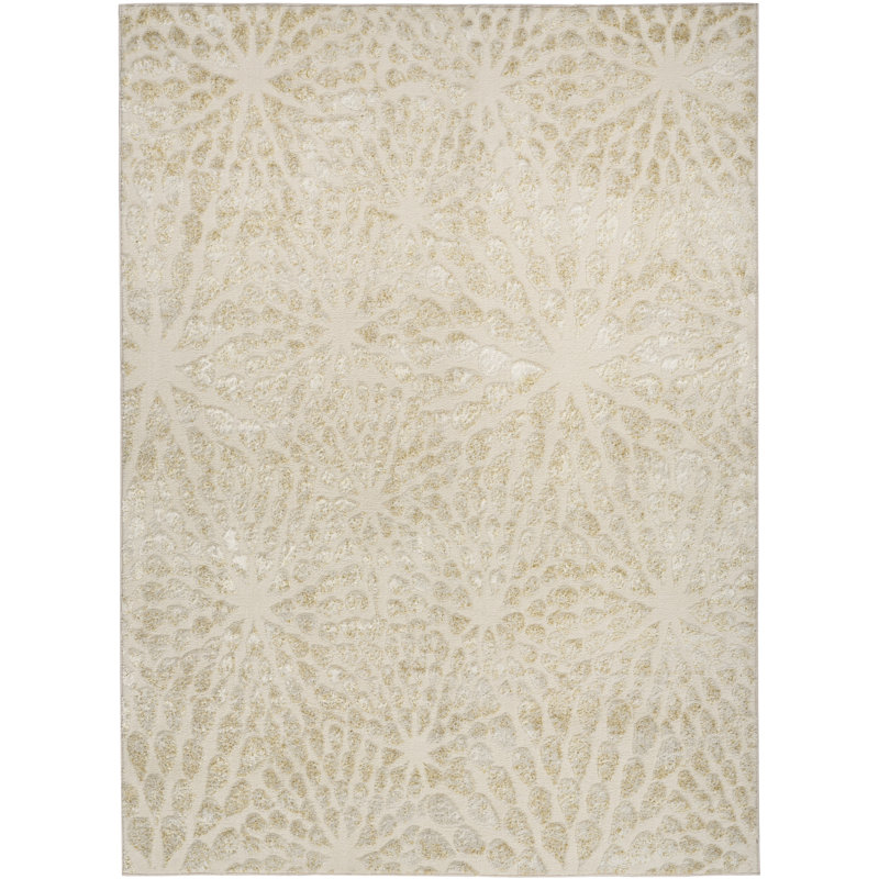 Ebern Designs Rhodes Ivory Gold Modern Indoor Rug, Rectangle 3'11" x 5'11"
