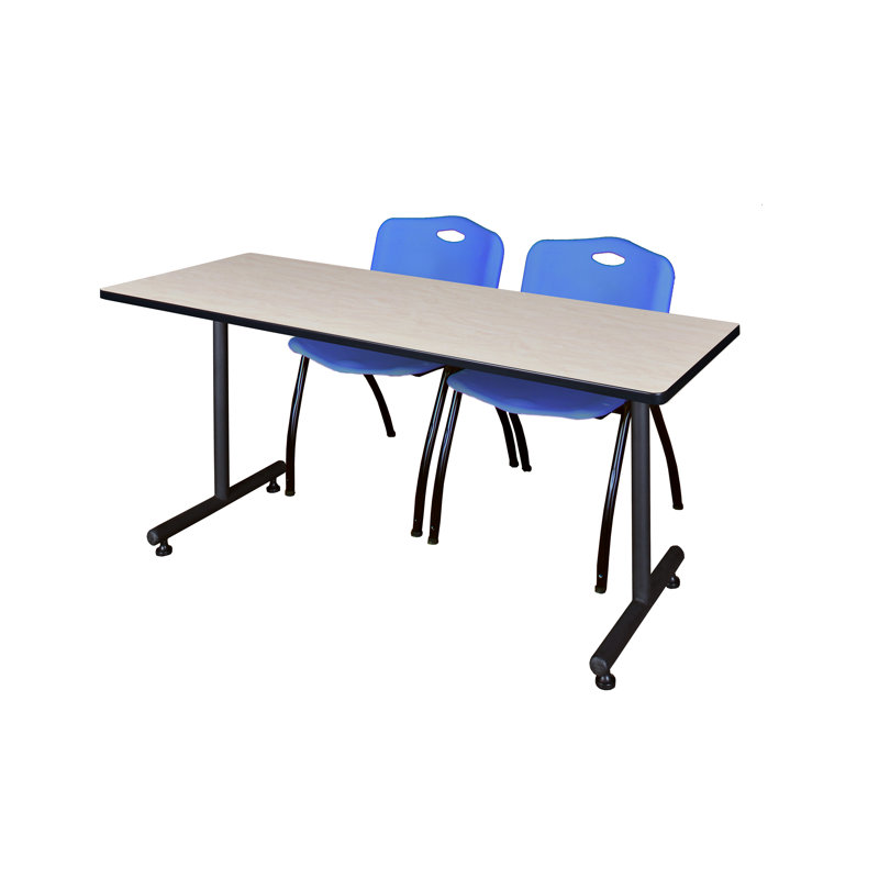 Table de formation en T Nick Nick, chaises empilables 2 M, Bleu, Érable, H 29 po x L 60 po x l 24 po