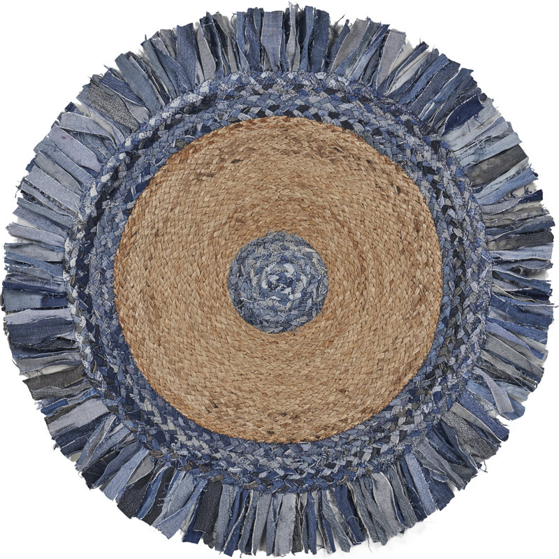 Whimsical Hand-braided Natural Fiber Jute Round Indoor Area Rug with Fringe, Round 3'6"