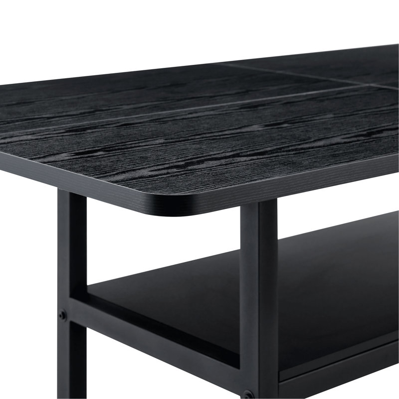 Ensemble de table de salle à manger, table de salle à manger avec tablette de rangement et chaises sans accoudoirs, Noir