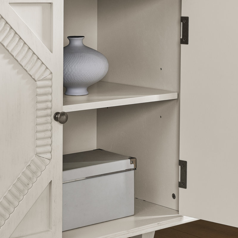 Buffet 33,6 "en bois rétro, blanc antique, Blanc antique, Gris