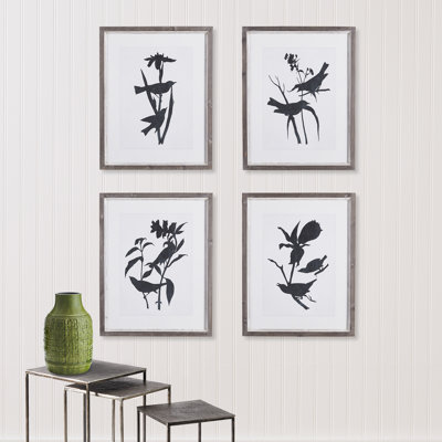 Saltillo Bird Silhouette Black on White Prints, Set of 4
