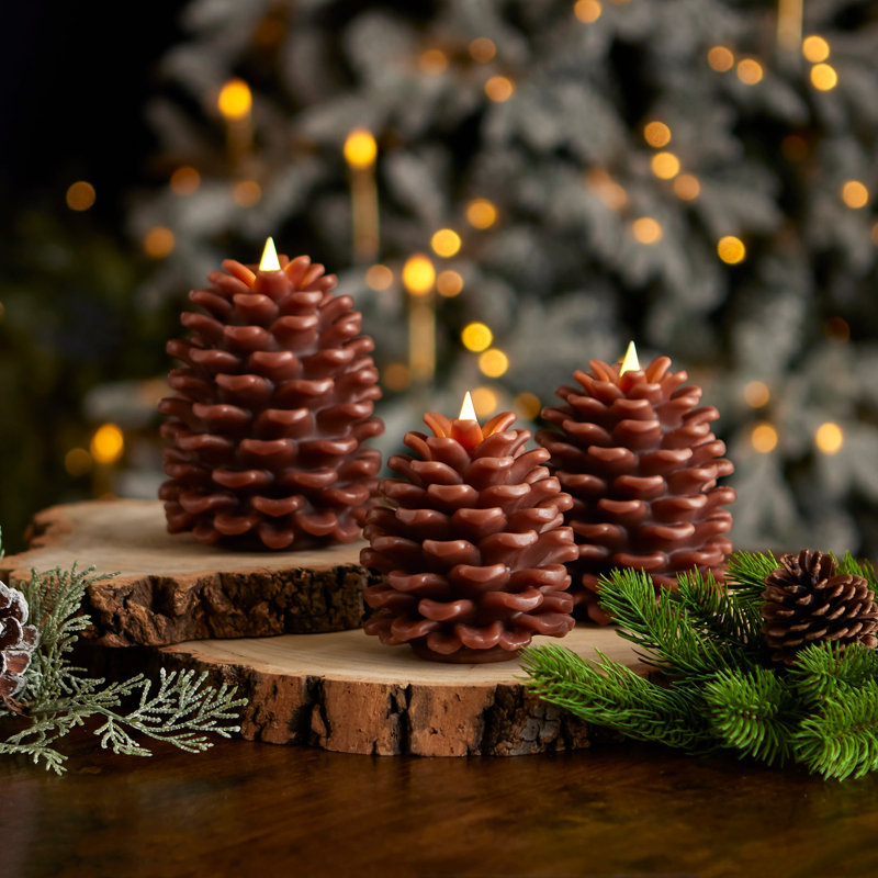 Ensemble de bougies sans flamme Pinecone, Blanc, 3