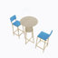 Ensemble de table et chaises de bar, ensemble de trois pièces, structure dorée, coussins et dossiers de siège en éponge, table de bar avec fonction de rangement (plateau de table doré + brun + coussin bleu)