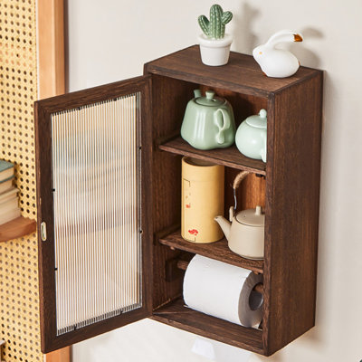 Armoire de rangement murale rétro 9,45 po en brun-brun foncé, ensemble de thé anti-poussière et présentoir à feuilles de thé pour salon de thé