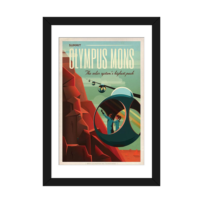 «Olympus Mons Space Travel», reproduction d'impression sur toile, Papier d'art encadré noir, Blanc