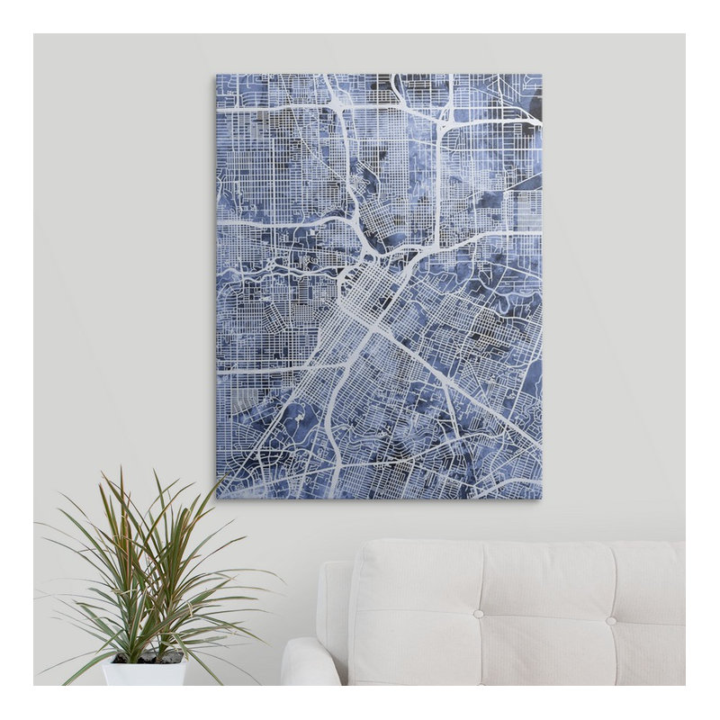 «Houston Texas City Street Map» par Bellen, impression, H 36 po x l 27 po x P 1,5 po, Toile