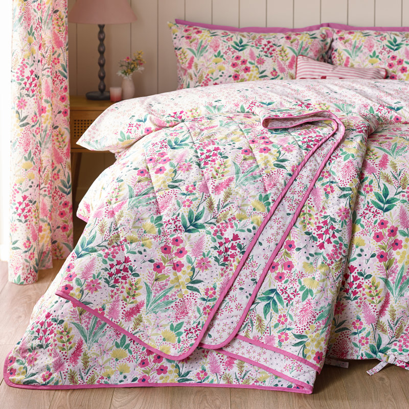 Tilly Floral Fully Reversible Bedspread, Pink