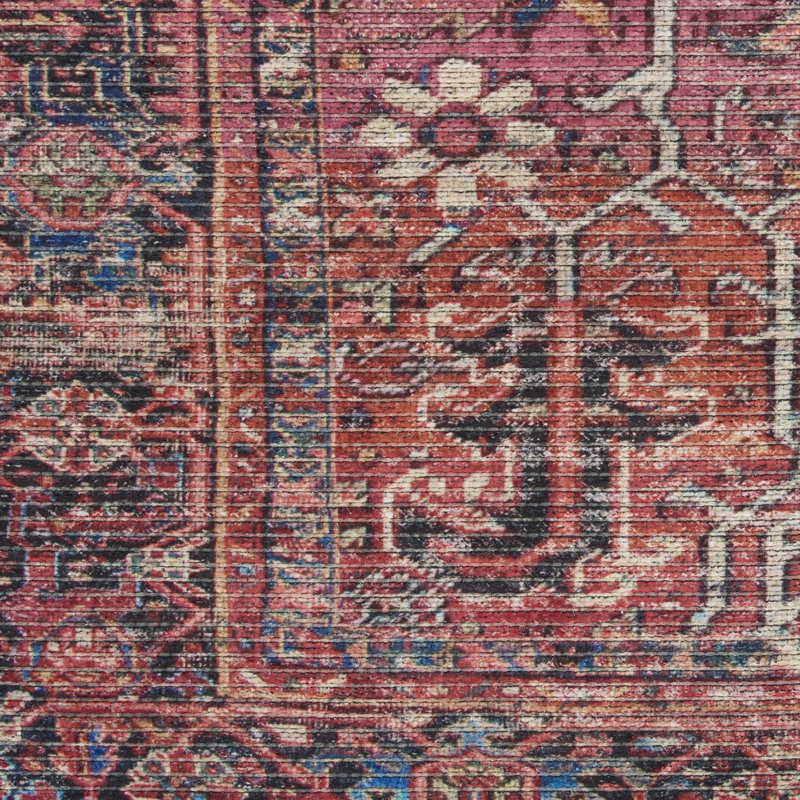 Brick Red Floral Cotton Chenille Runner Rug 2'2" x 12'