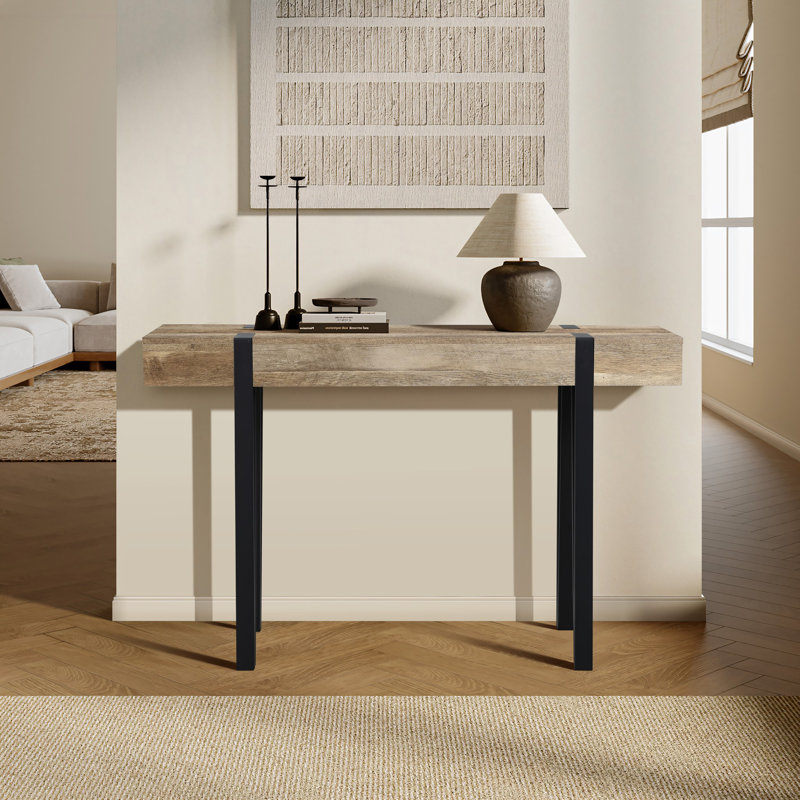 Teni 47.4'' Modern Console Table with Black Metal Legs