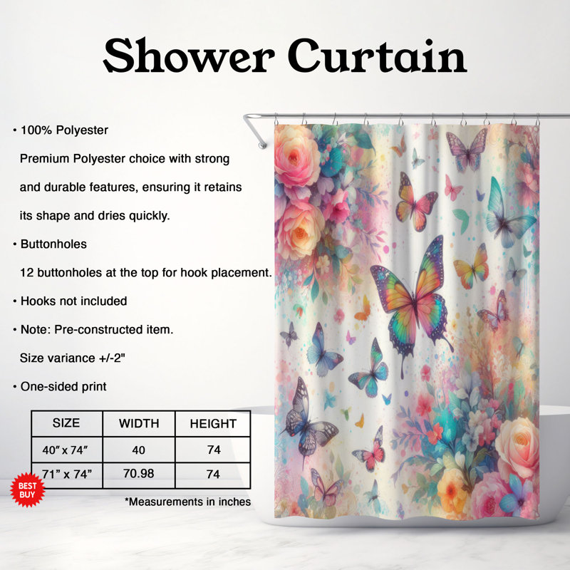 Rideau de douche 1 pièce Artistic, H 74 po x l 71 po
