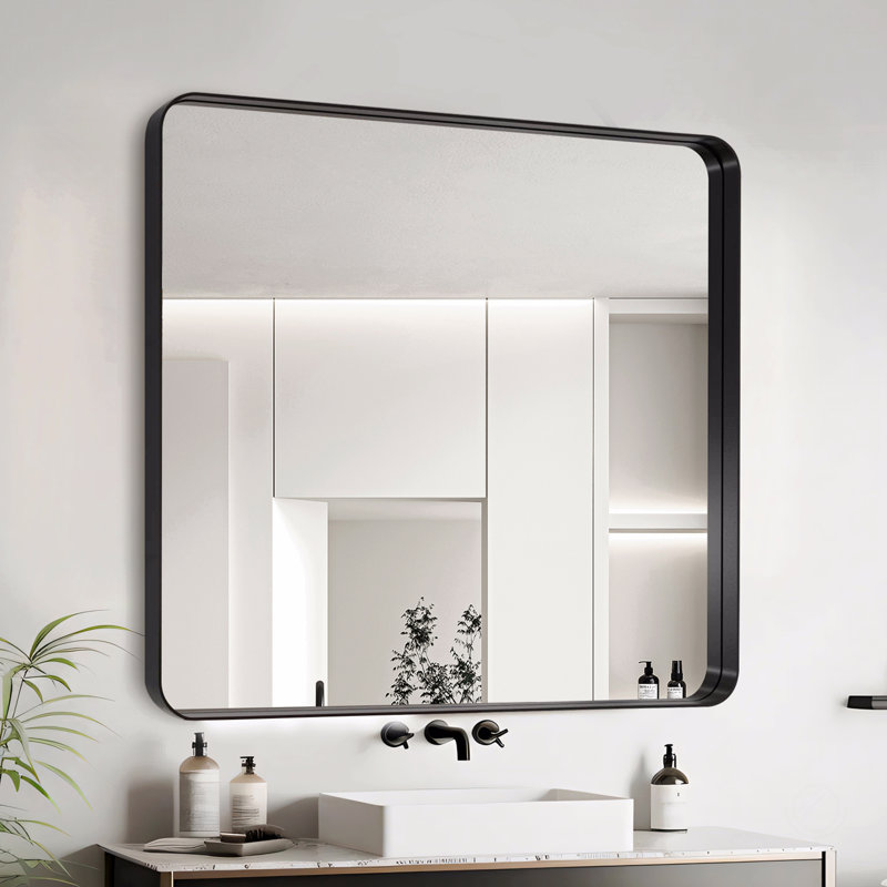Miroir de salle de bain, Carrée, Noir, 36 po x 36 po