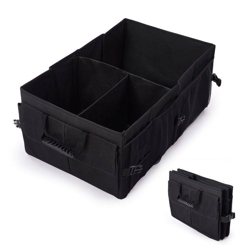 Organisateur de coffre pliable noir, boîte de rangement en polyester 24 po x 15 po x 10 po pour VUS, fourgonnette et voiture, contenant de véhicule durable