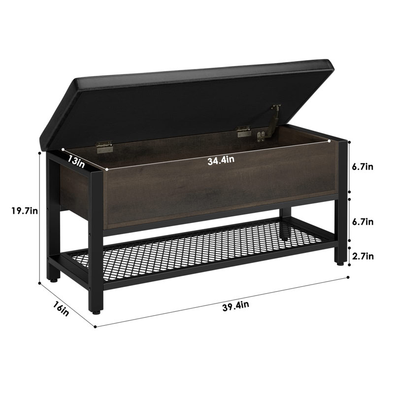 Shoe Bench with Flip-Open Storage Box, Dark Brown