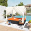 Lit de jour de patio en osier avec rideaux et coussins orange, mobilier d'extérieur avec sièges réglables-267516250