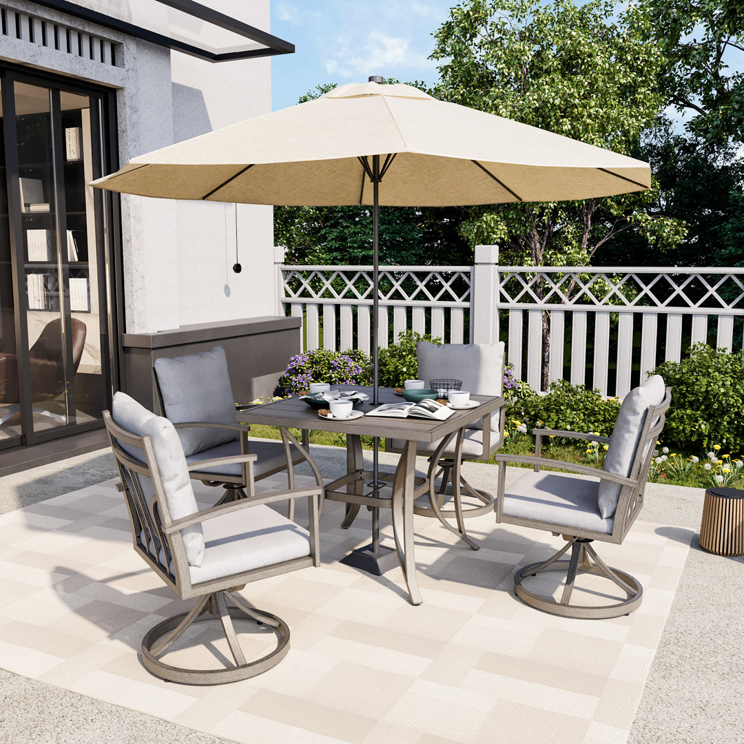 Freada 4 - Person Metal Patio Dining Set with Square Table , Cushions Included Red Barrel Studio®