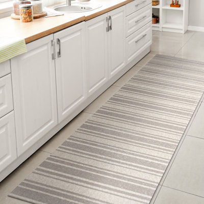 Belves Two-Tone Striped Classic Low-Pile Machine-Washable Cream/Light Gray Rug