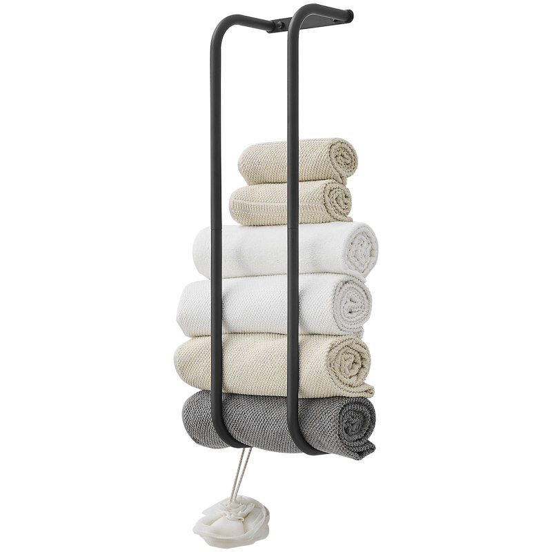 Bathroom Towel Storage Rack For Bathroom 2 Hooks Towel Racks Wall Mounted Towel Rack For Rolled Towels, Matte Black