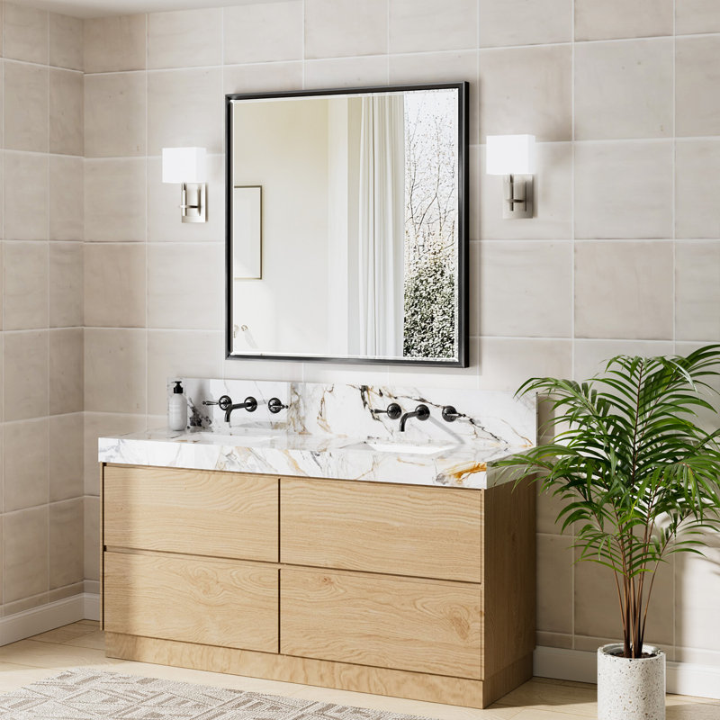 Miroir de salle de bain Lohoski, Noir mat, 36 po x 36 po